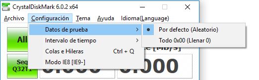 CrystalDiskMark Datos de prueba