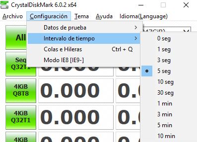 CrystalDiskMark Intervalos de tiempo