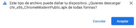 Advertencia de la descarga de Chromium para Android