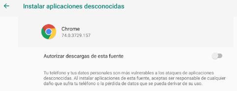 Permitir Instalar programas de fuentes de terceros para Android