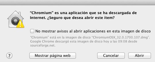 Ventana de seguridad para instalar Chromium