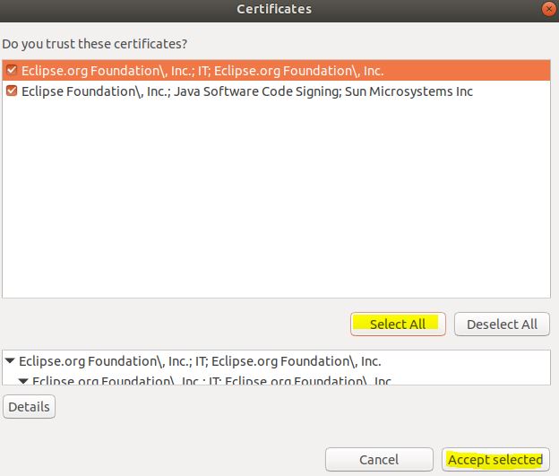 Certificados extras Eclipse IDE
