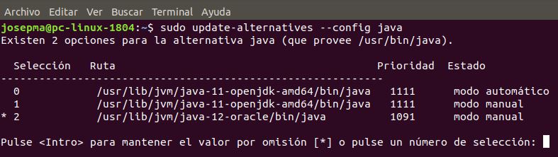 sudo update-alternatives --config java