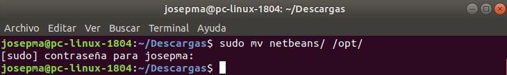 Moviendo NetBeans a opt