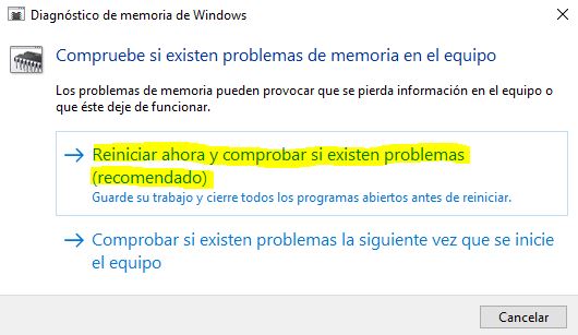 Herramienta de Diagnóstico de memoria de Windows