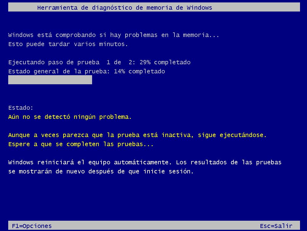 Inicio de la Herramienta de Diagnóstico de RAM de Windows