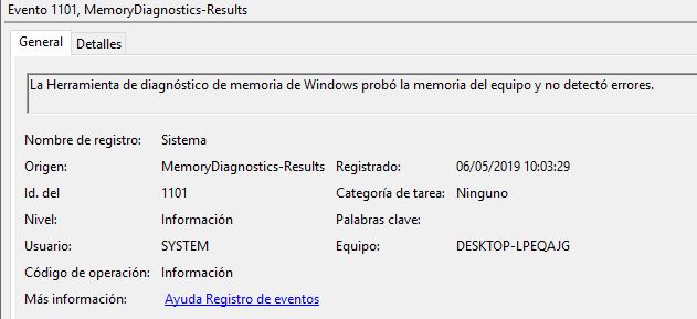 Resultado del Diagnóstico en el EventVwr