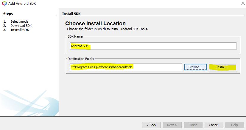 Nombrar y ubicar SDK Android