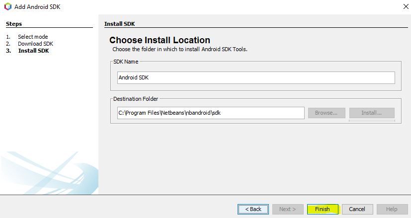 Finalización de la instalación SDK Android