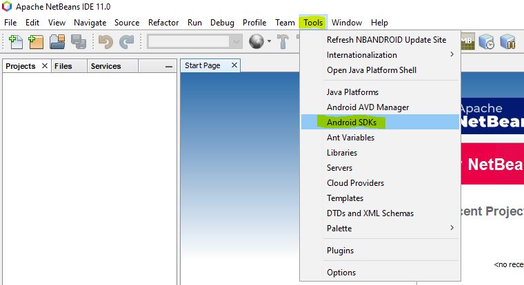 Tools > Android SDKs